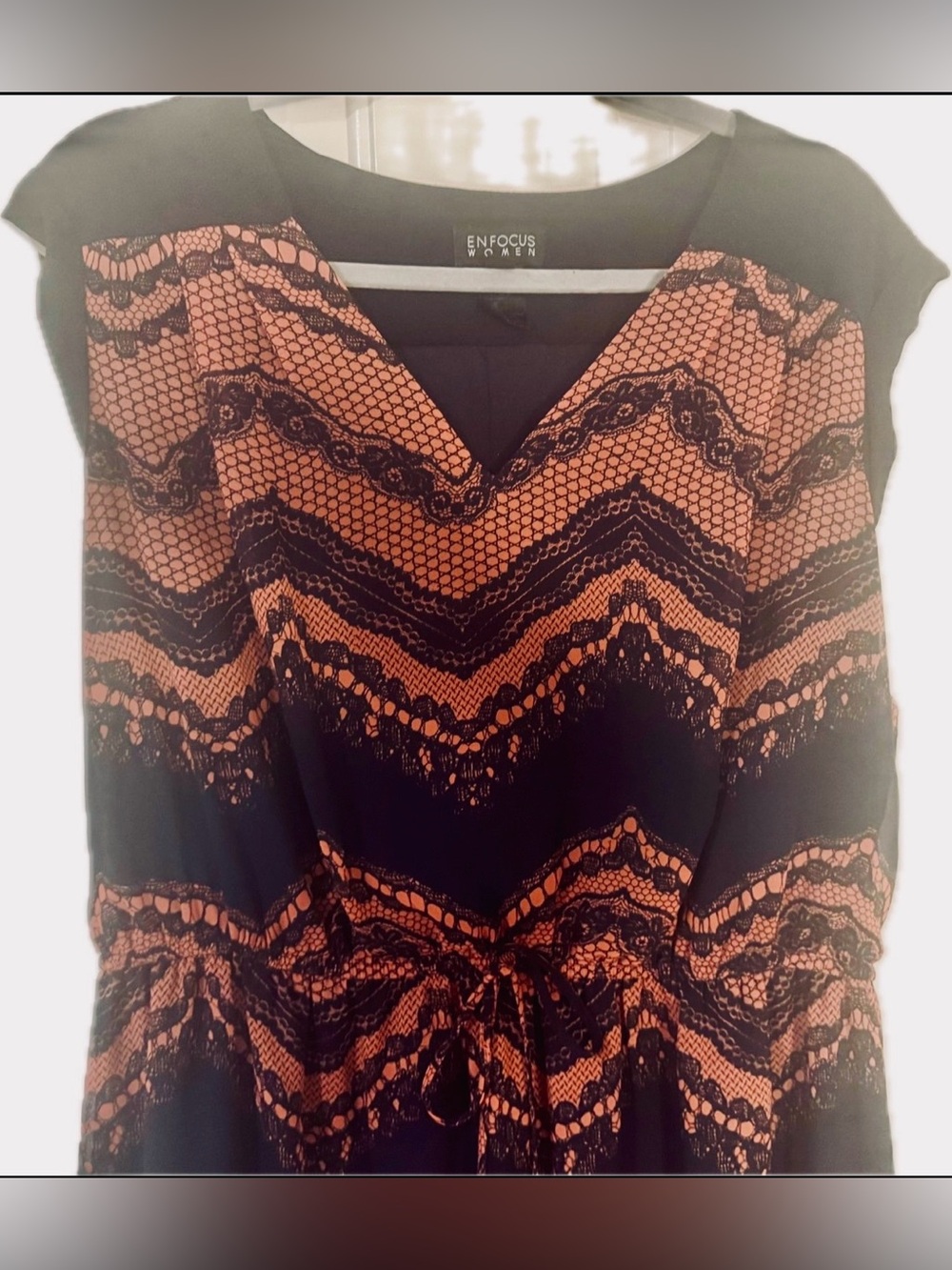 En Focus Woman Lace Print Dress | Size 20W | EUC | Black & Coral